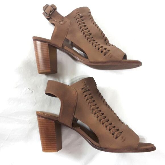 Pierre Dumas Womens Sz 10 Aria Brown Peep Toe Block Heel Sandals - Picture 3 of 12